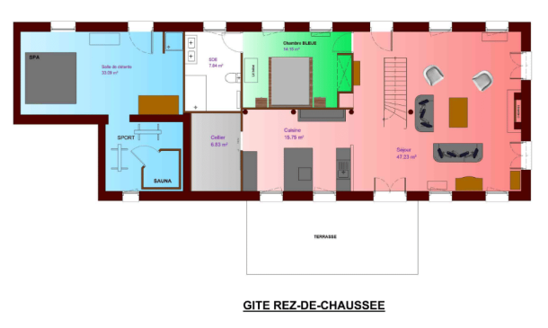 Plan Rez-de-chaussée - Gites Les Communs de Mailhol - Chateau de Mailhol