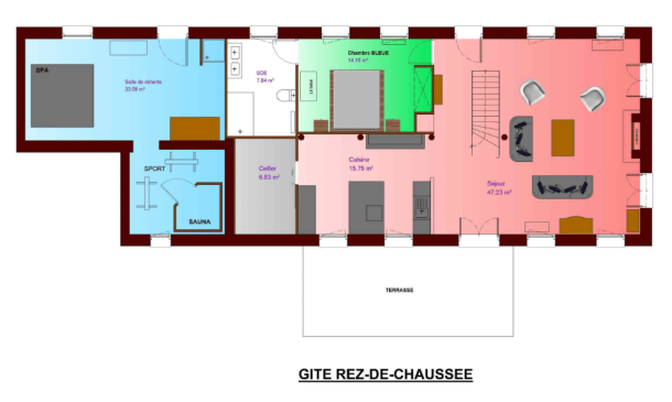 Plan Rez-de-chaussée - Gites Les Communs de Mailhol - Chateau de Mailhol